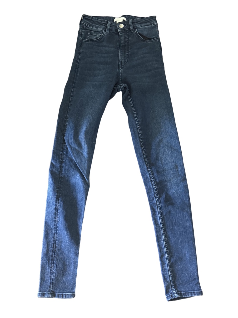 H&M Dark Blue Denim Jeans - High Rise Classic Waistband Detail